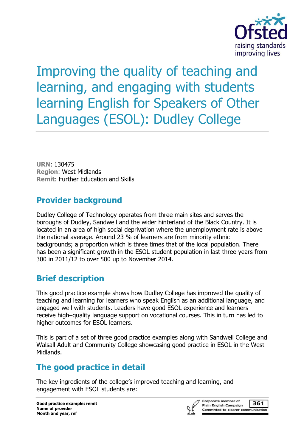 Ofsted – English for Speakers of Other Languages