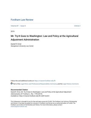 Mr. Try-It Goes to Washington: Law and Policy at the Agricultural Adjustment Administration
