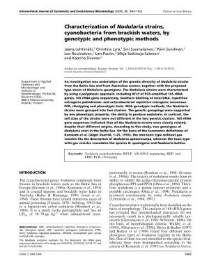 Characterization of Nodularia Strains, Cyanobacteria from Brackish Waters, by Genotypic and Phenotypic Methods