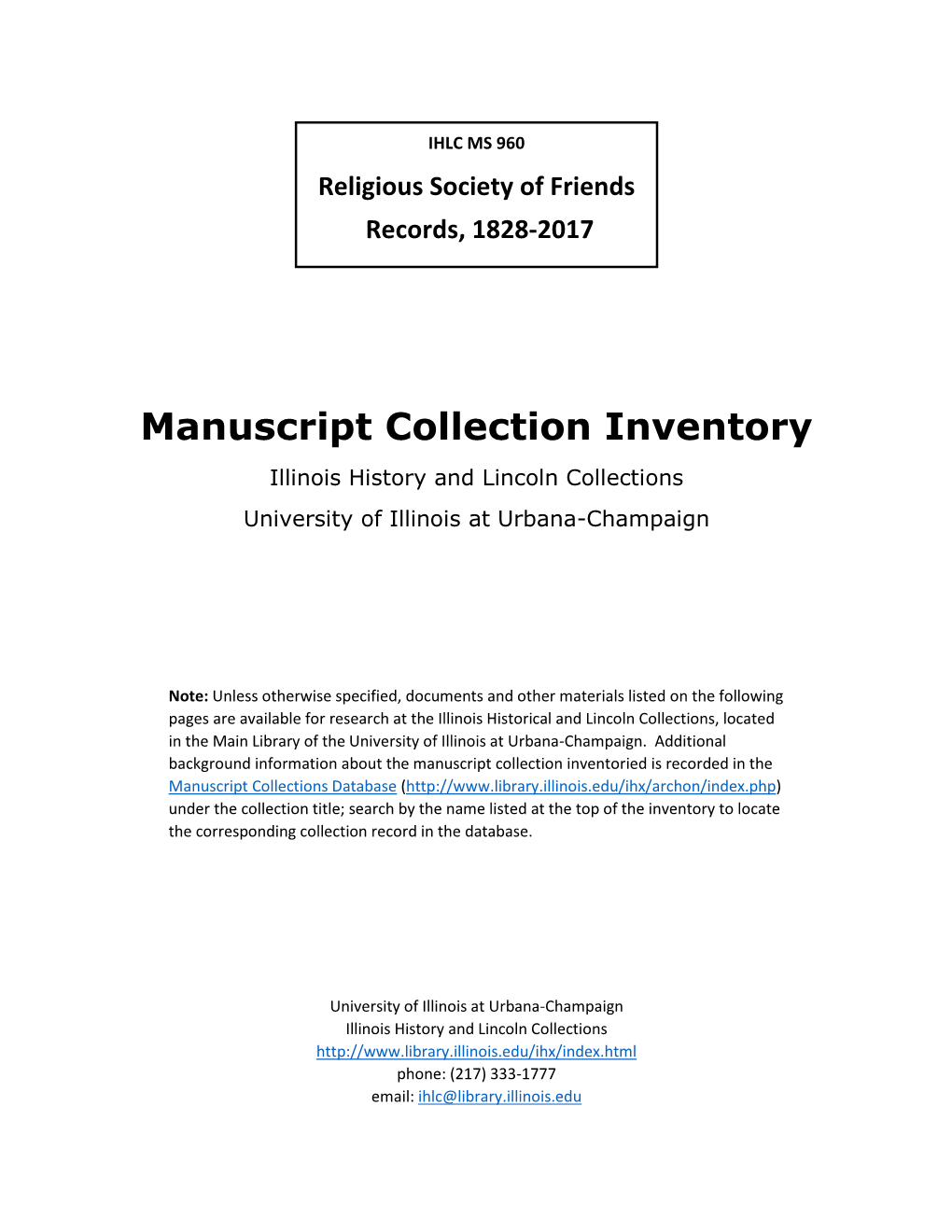 Religious Society of Friends Records, 1828-2017
