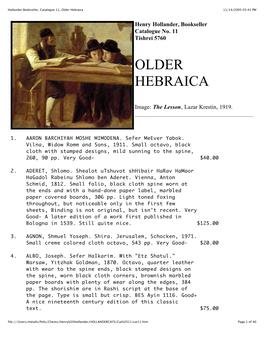 Hollander Bookseller, Catalogue 11, Older Hebraica 11/14/2005 03:43 PM