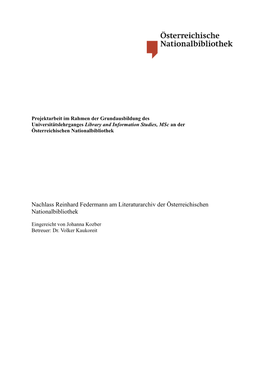 Nachlass Reinhard Federmann Am Literaturarchiv Der Österreichischen Nationalbibliothek