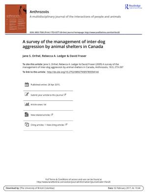 A Survey of the Management of Inter-Dog Aggression by Animal Shelters in Canada