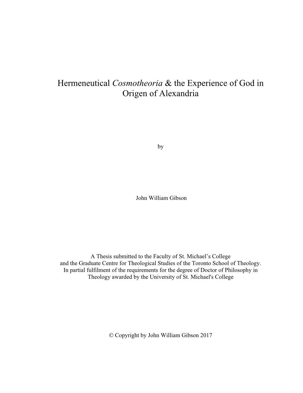 Hermeneutical Cosmotheoria & The