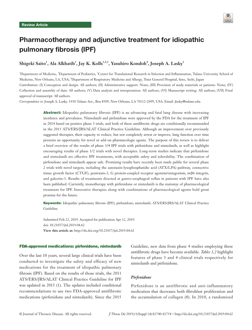 Pharmacotherapy and Adjunctive Treatment for Idiopathic Pulmonary Fibrosis (IPF)