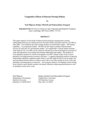 Competitive Effects of Internet Peering Policies