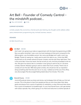Art Bell - Founder of Comedy Central - the Mindshift Podcast