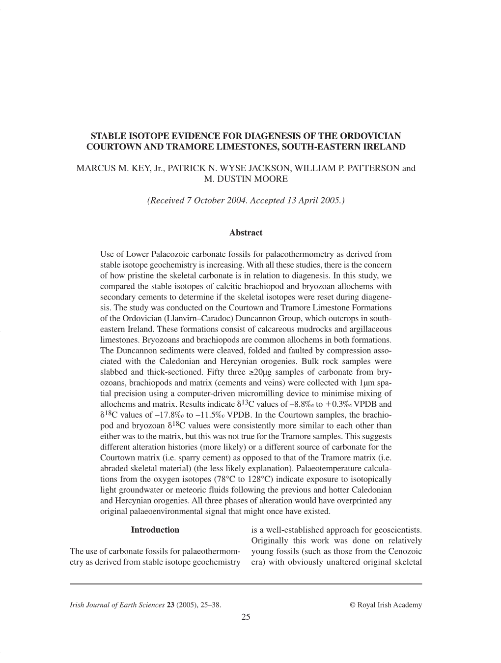 Stable Isotope Evidence for Diagenesis of the Ordovician Courtown and Tramore Limestones, South-Eastern Ireland