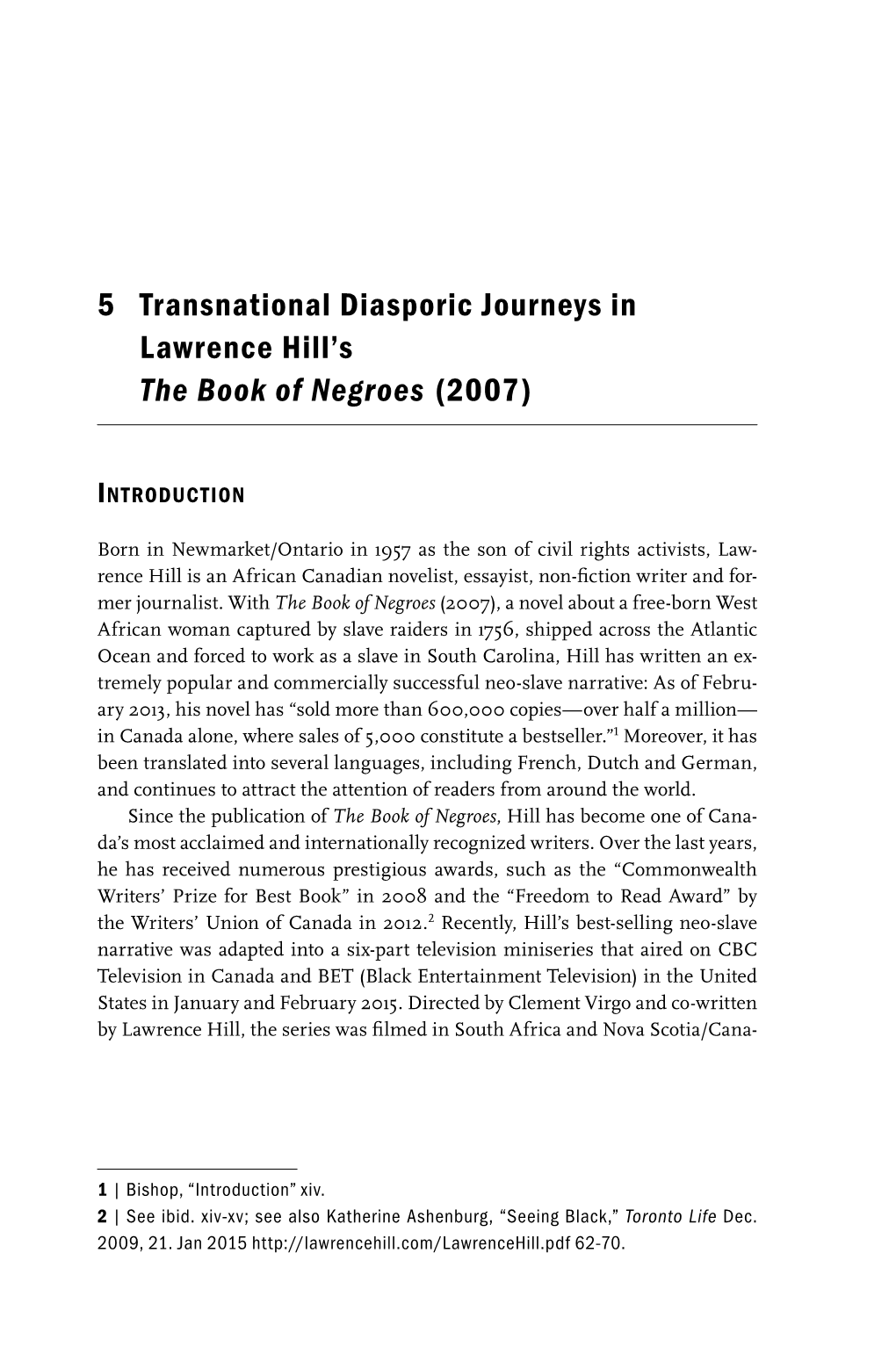 5 Transnational Diasporic Journeys in Lawrence Hill's the Book of Negroes