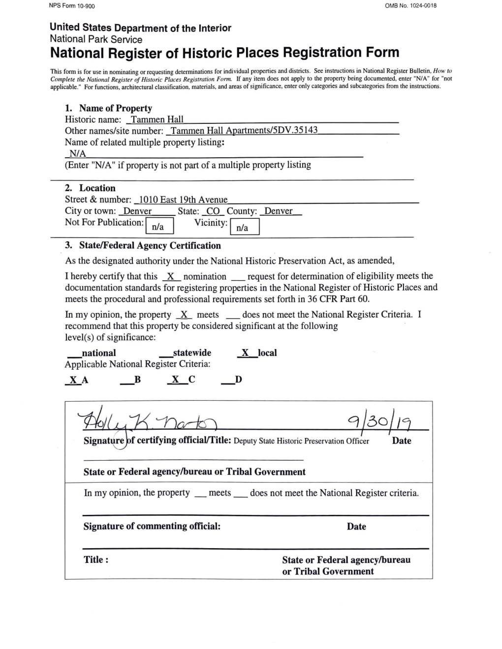 Tammen Hall National Register Nomination, 5DV