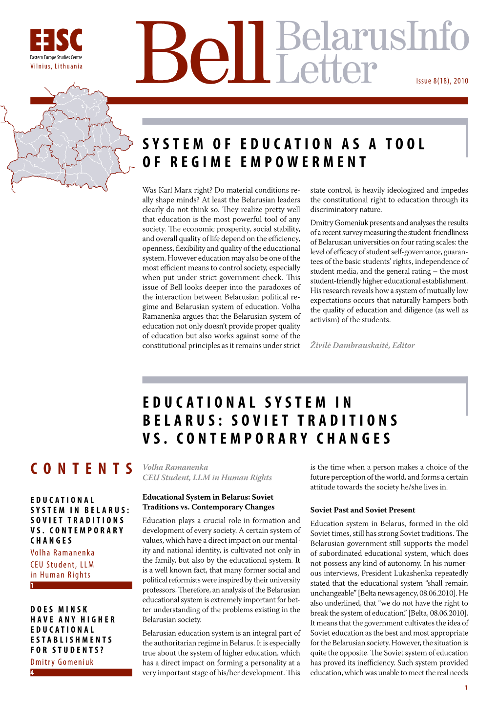 Educational System in Belarus: Soviet Traditions Vs