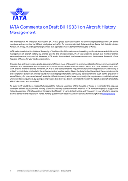 IATA Comments on Draft Bill 19331 on Aircraft History Management