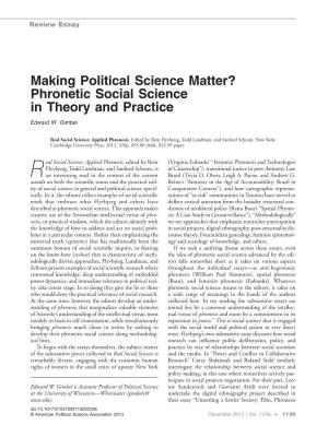 Making Political Science Matter? Phronetic Social Science in Theory and Practice