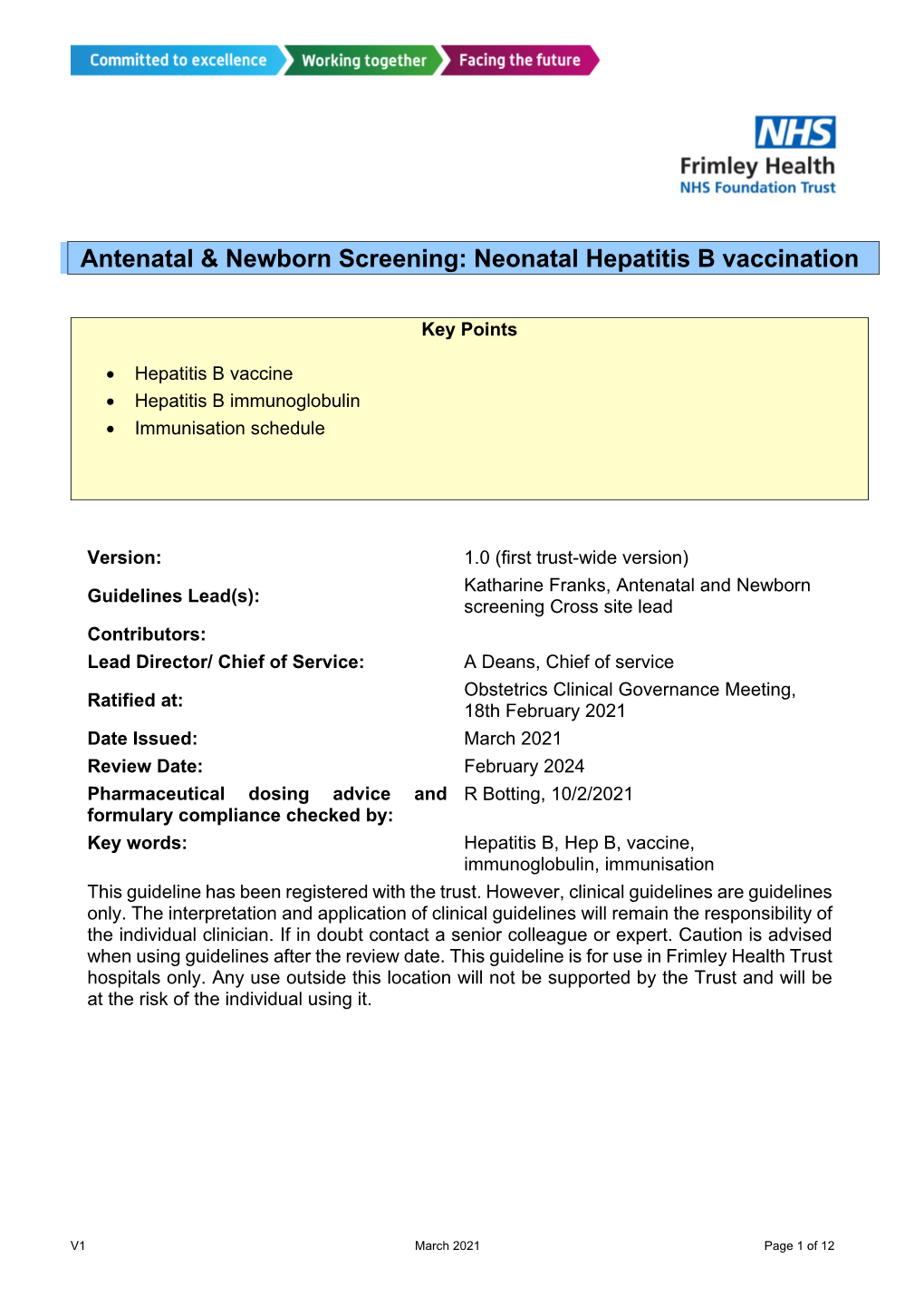 Antenatal & Newborn Screening: Neonatal Hepatitis B Vaccination