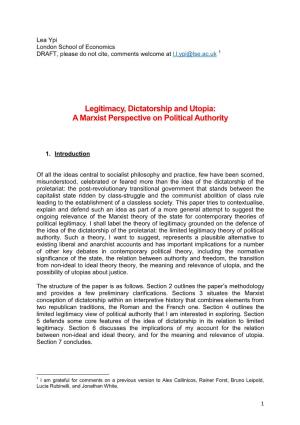 Legitimacy, Dictatorship and Utopia: a Marxist Perspective on Political Authority