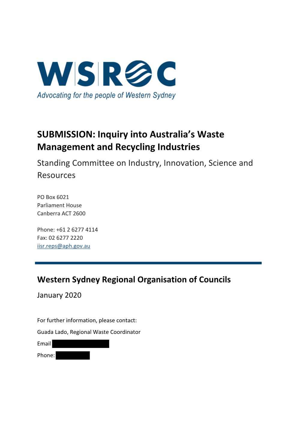 SUBMISSION: Inquiry Into Australia's Waste Management and Recycling