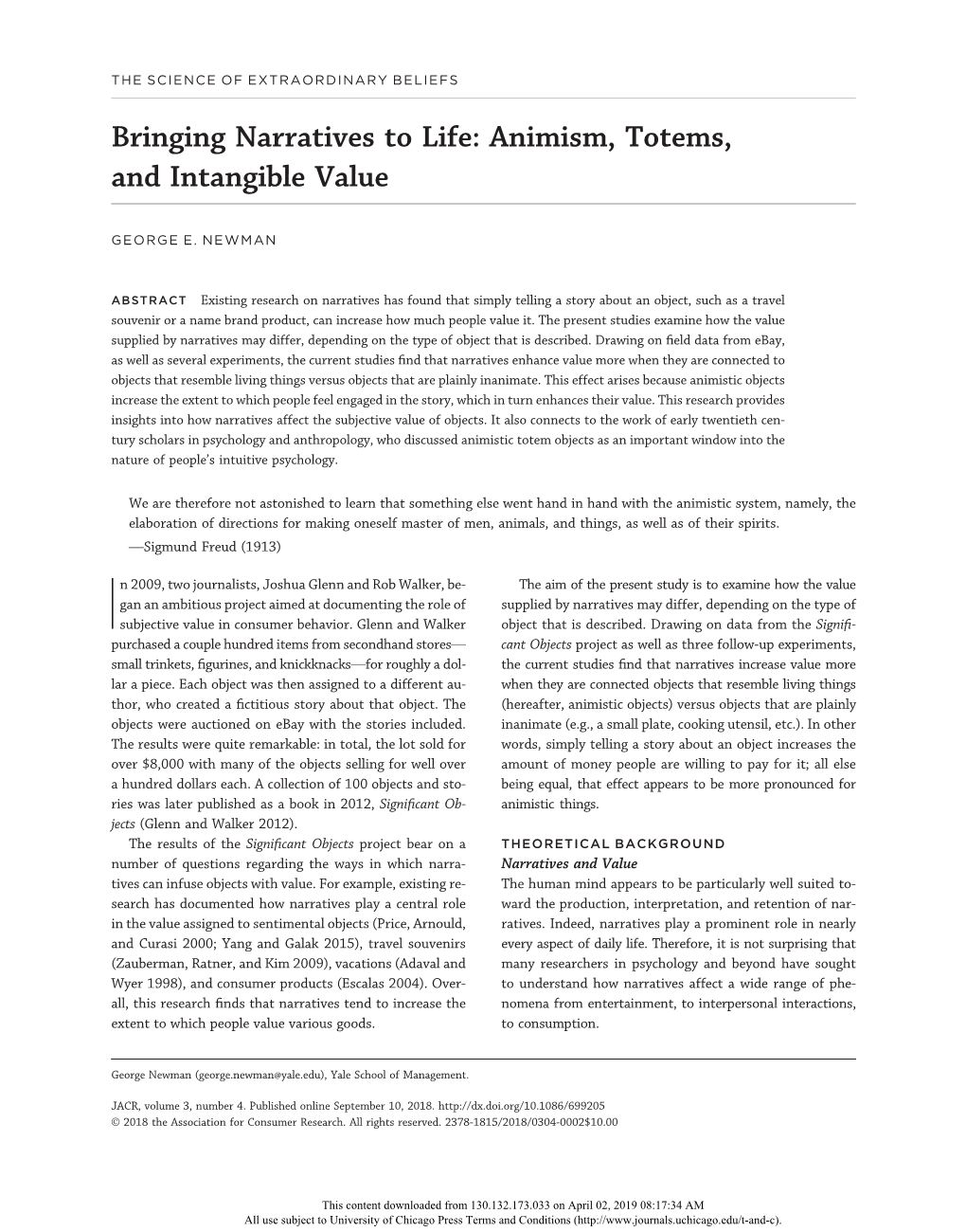 Bringing Narratives to Life: Animism, Totems, and Intangible Value