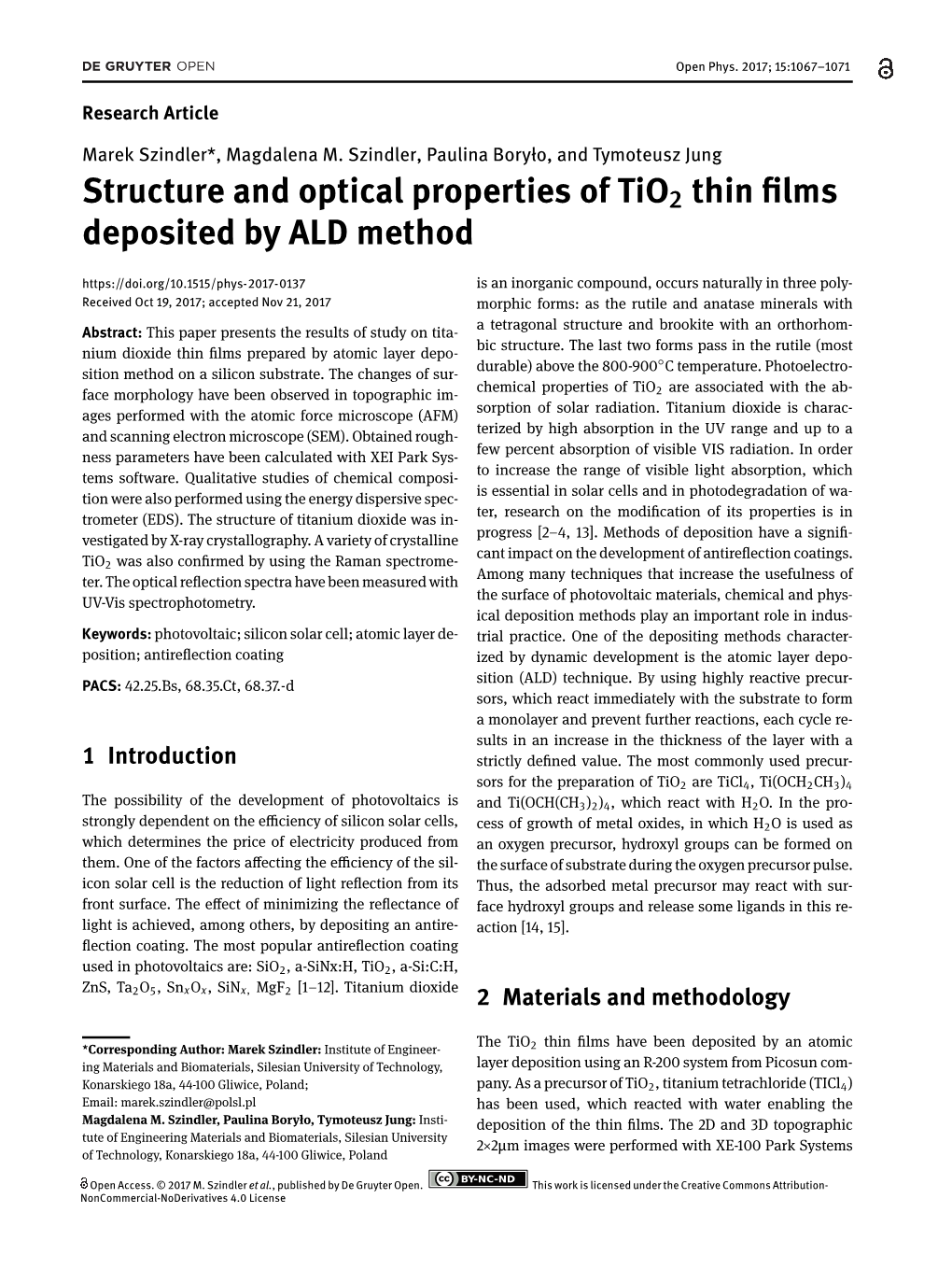 Structure and Optical Properties of Tio2 Thin Films Deposited by ALD