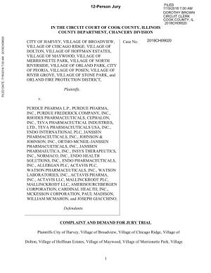 Illinois Municipalities V. Purdue Pharma Et Al – Complaint [RFF]