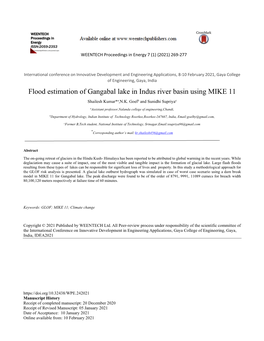 Flood Estimation of Gangabal Lake in Indus River Basin Using MIKE 11 Shailesh Kumar*A,N.K