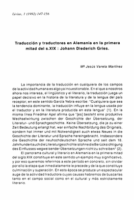 Traducción Y Traductores En Alemania En La Primera Mitad Del S.XIX : Johann Diederich Gries