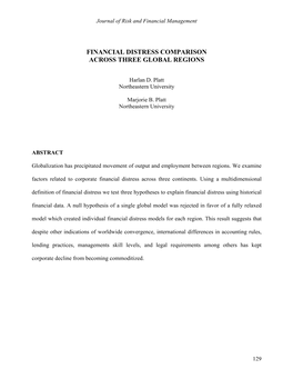 Financial Distress Comparison Across Three Global Regions