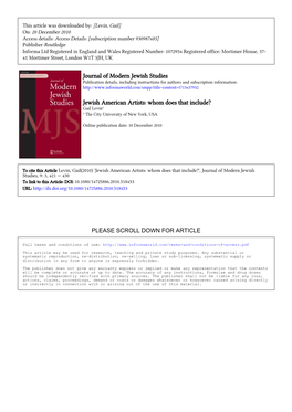 Journal of Modern Jewish Studies Jewish American Artists: Whom