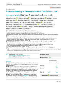 Genomic Diversity of Salmonella Enterica -The Uowucc 10K Genomes Project [Version 1; Peer Review: 2 Approved]