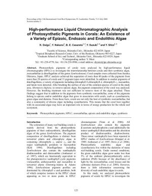 High-Performance Liquid Chromatographic Analysis of Photosynthetic Pigments in Corals: an Existence of a Variety of Epizoic, Endozoic and Endolithic Algae