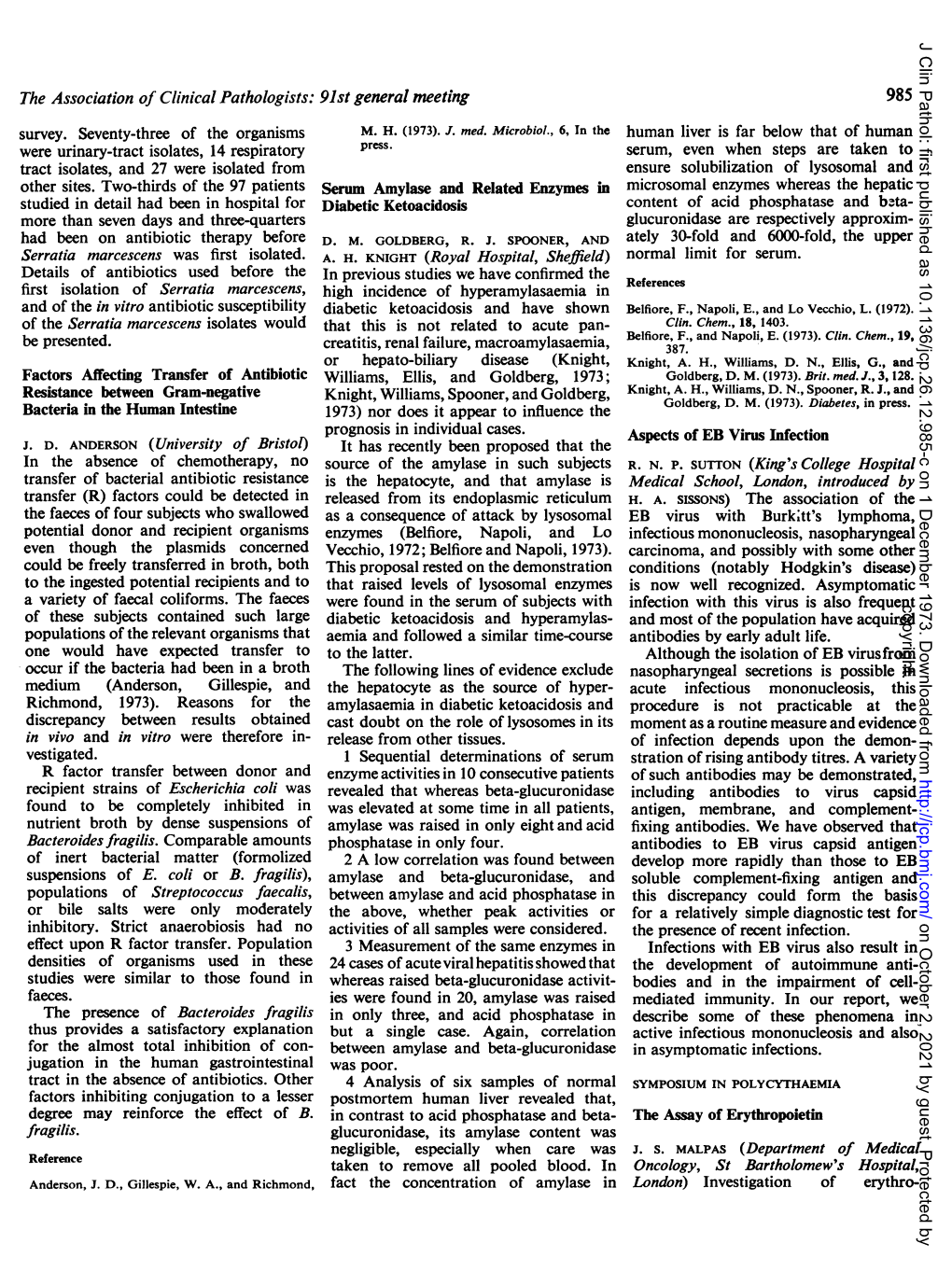 The Association of Clinical Pathologists: 91St General Meeting 985 Survey