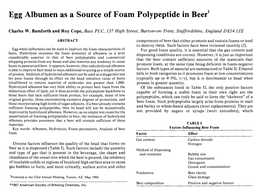 Egg Albumen As a Source of Foam Polypeptide in Beer1 Charles W