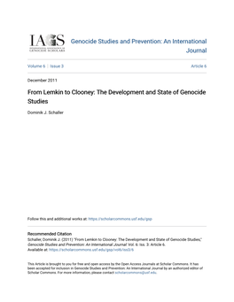 The Development and State of Genocide Studies