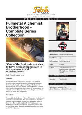 Fullmetal Alchemist Press Release.Indd