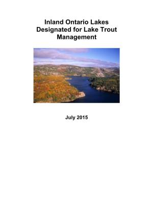 Inland Ontario Lakes Designated for Lake Trout Management