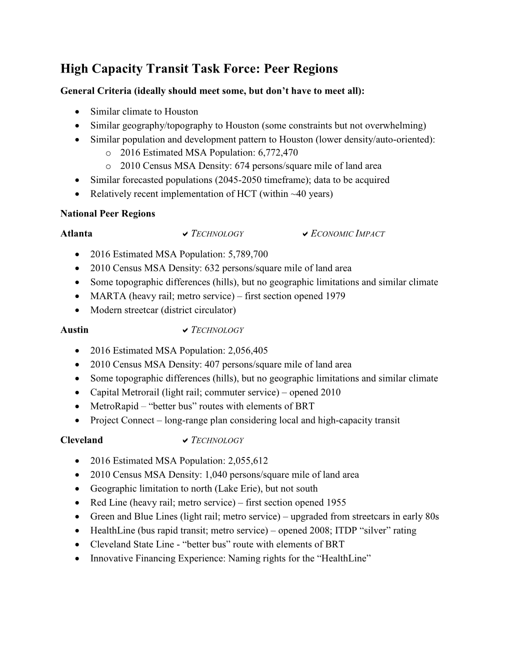 High Capacity Transit Task Force: Peer Regions