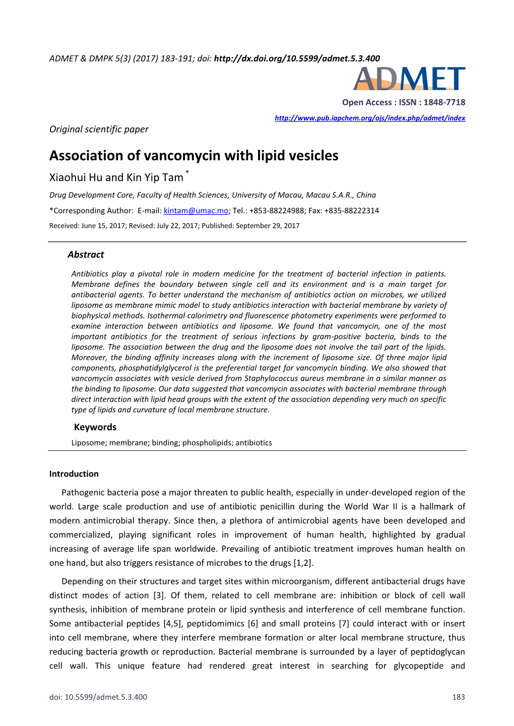 Association of Vancomycin with Lipid Vesicles