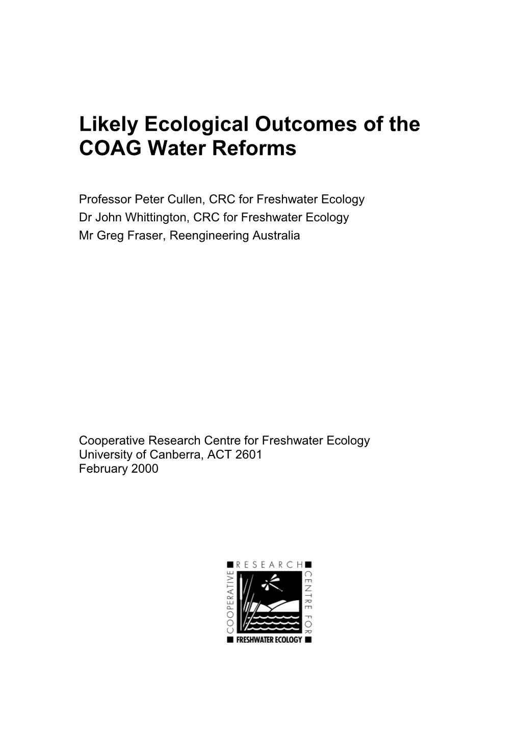 Likely Ecological Outcomes of the COAG Water Reforms