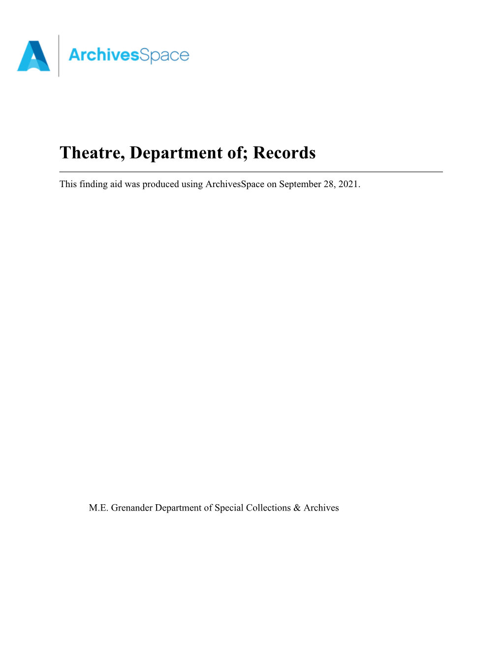 Theatre, Department Of; Records