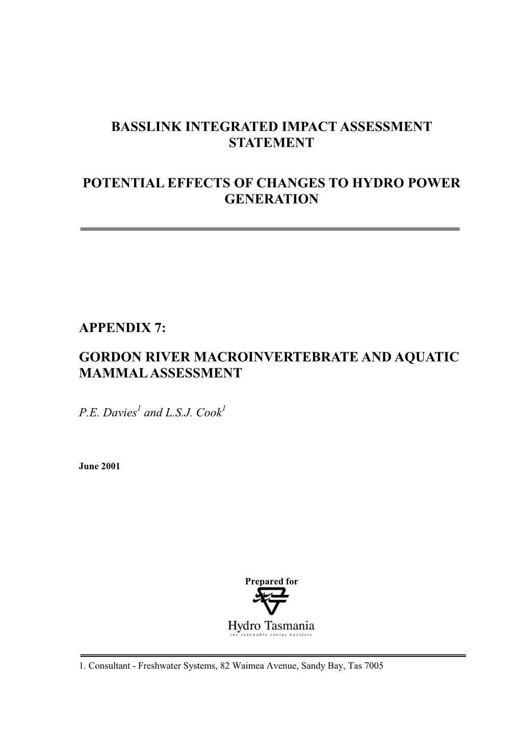 Basslink Integrated Impact Assessment Statement
