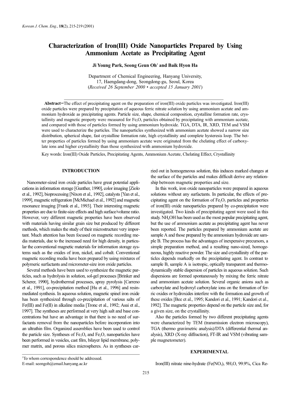 Characterization of Iron(III) Oxide Nanoparticles Prepared by Using Ammonium Acetate As Precipitating Agent