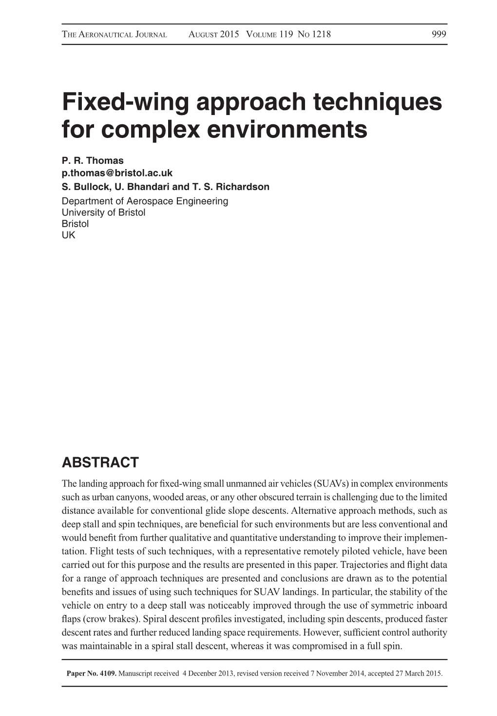 Fixed-Wing Approach Techniques for Complex Environments