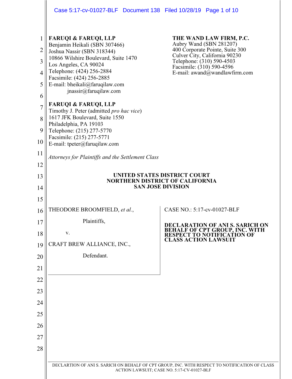 Case 5:17-Cv-01027-BLF Document 138 Filed 10/28/19 Page 1 of 10