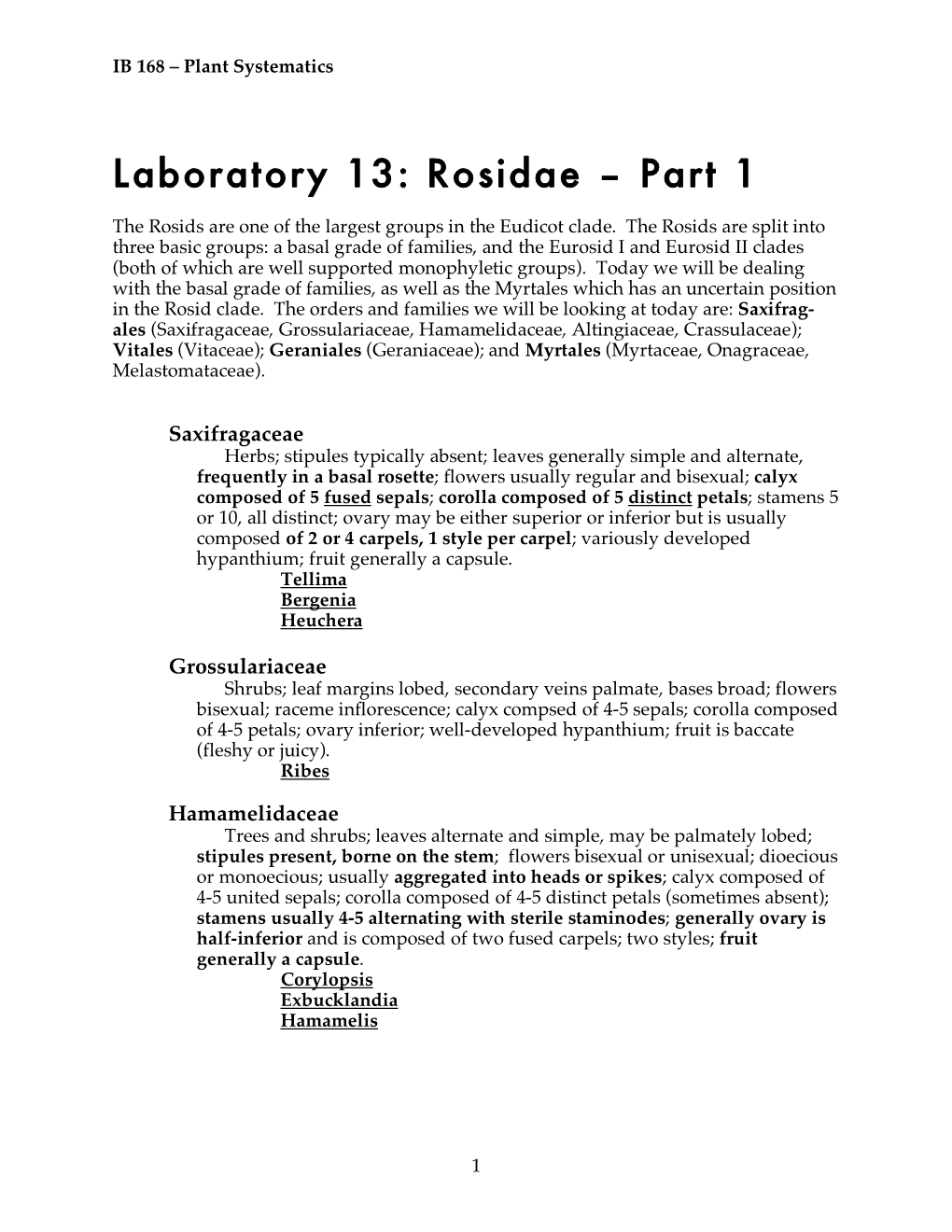 Laboratory 13: Rosidae – Part 1