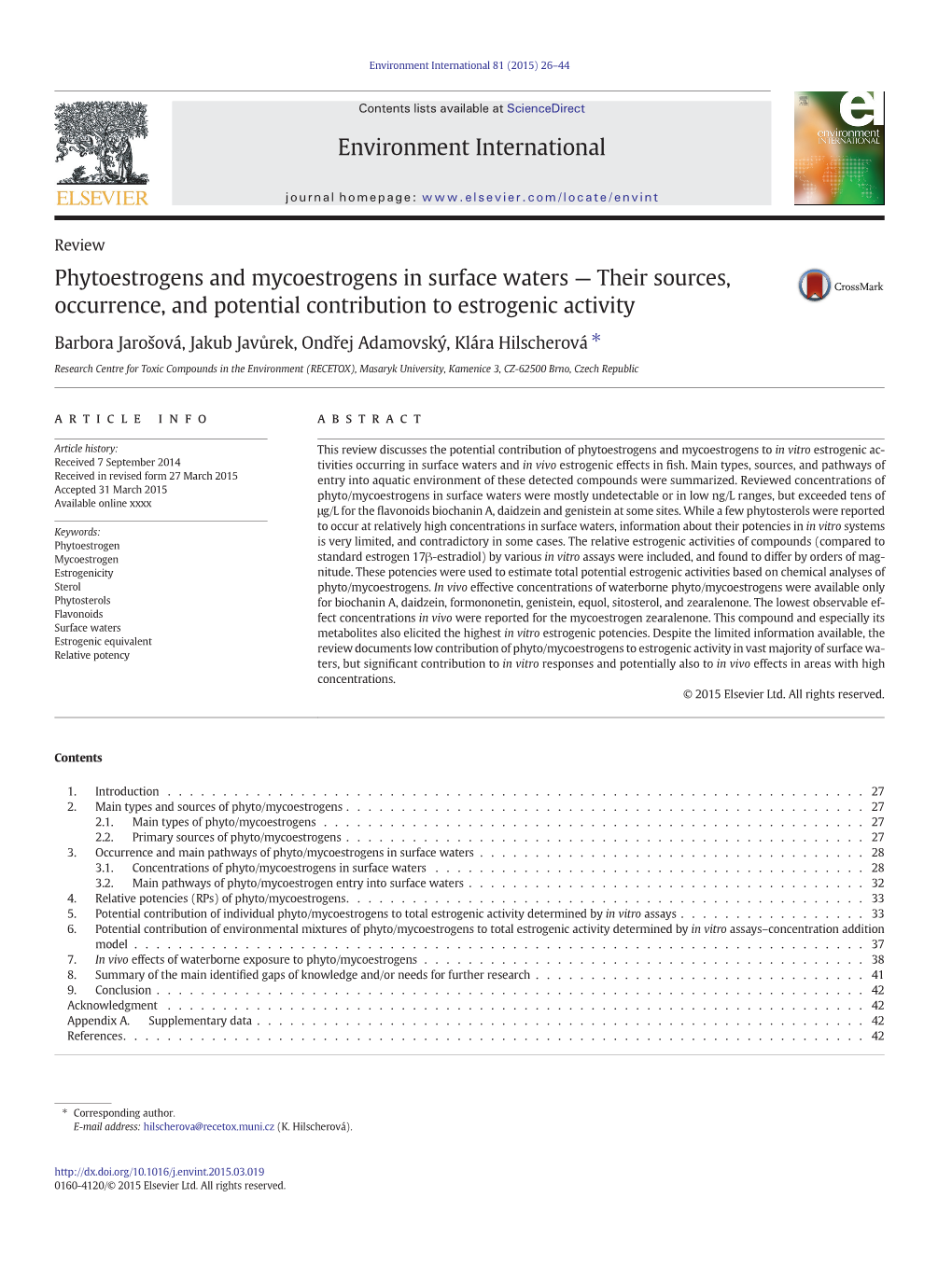 Phytoestrogens and Mycoestrogens in Surface Waters — Their Sources, Occurrence, and Potential Contribution to Estrogenic Activity