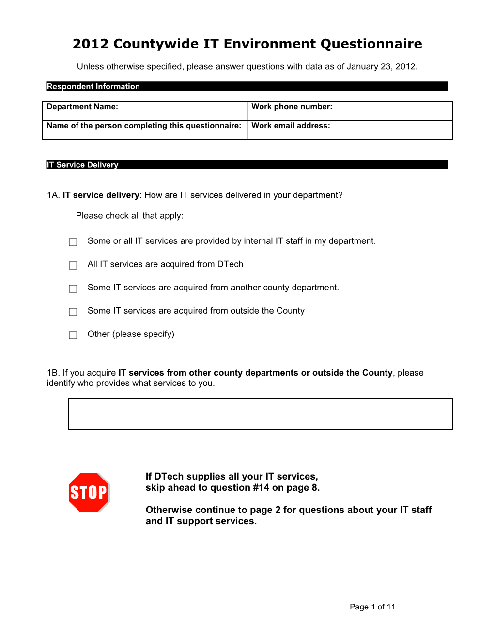 2012 Countywide IT Environment Questionnaire