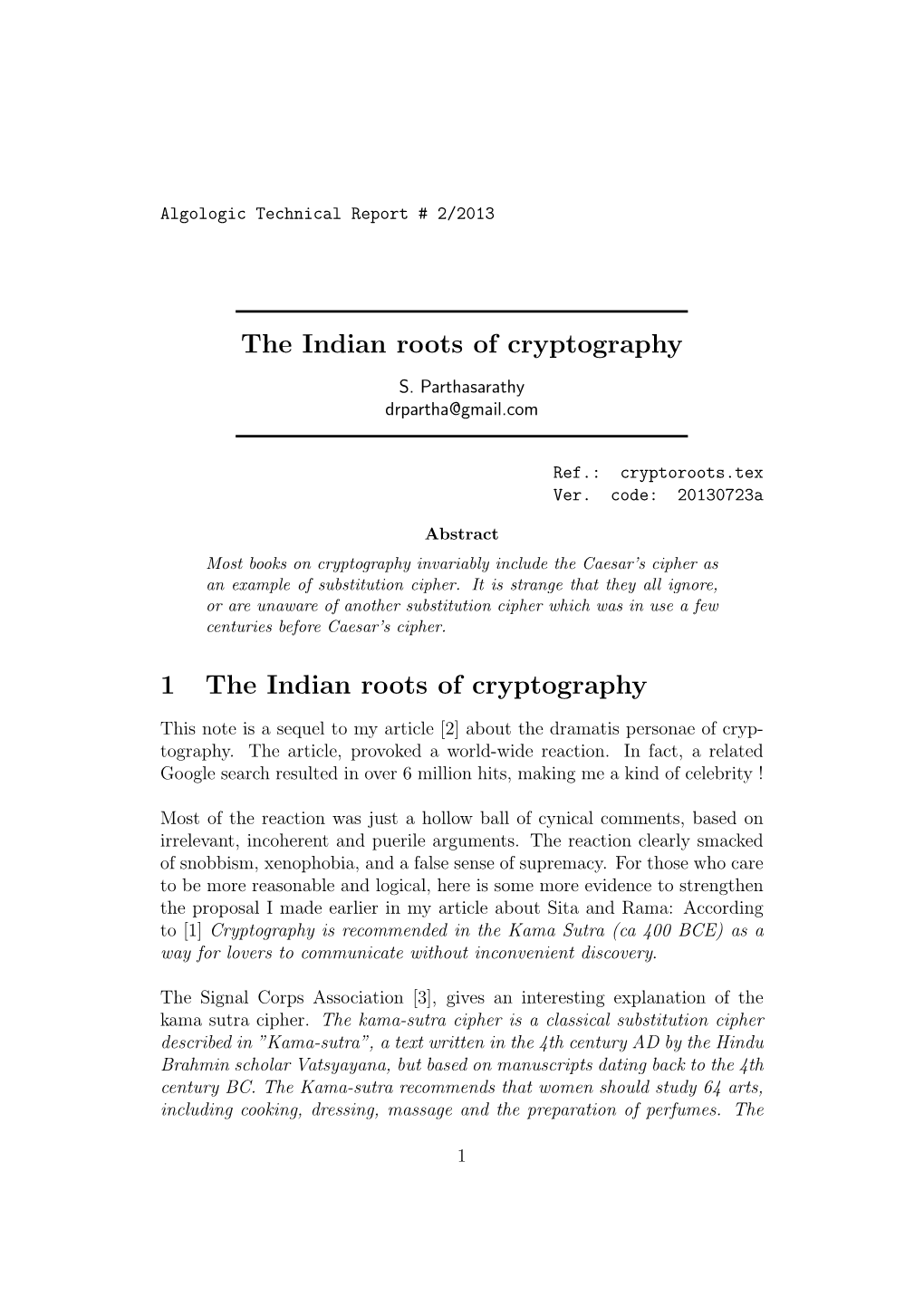 The Indian Roots of Cryptography