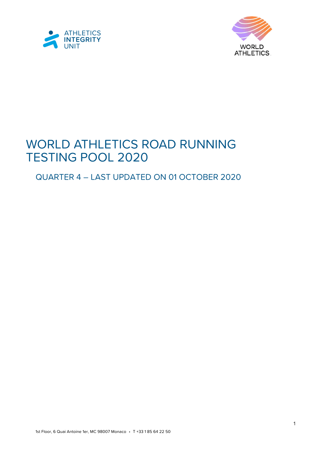 World Athletics Road Running Testing Pool 2020