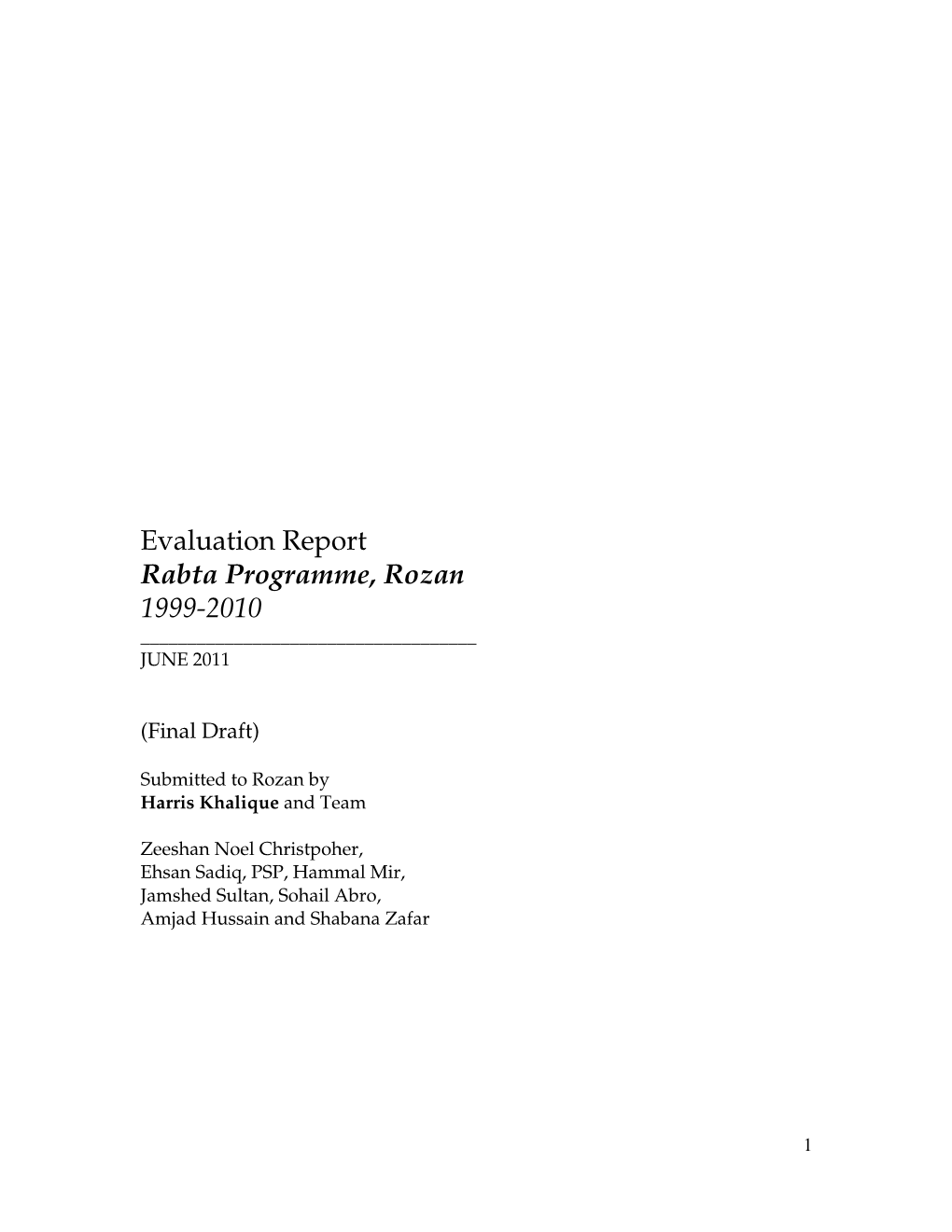 Evaluation Report Rabta Programme, Rozan 1999-2010 ______JUNE 2011