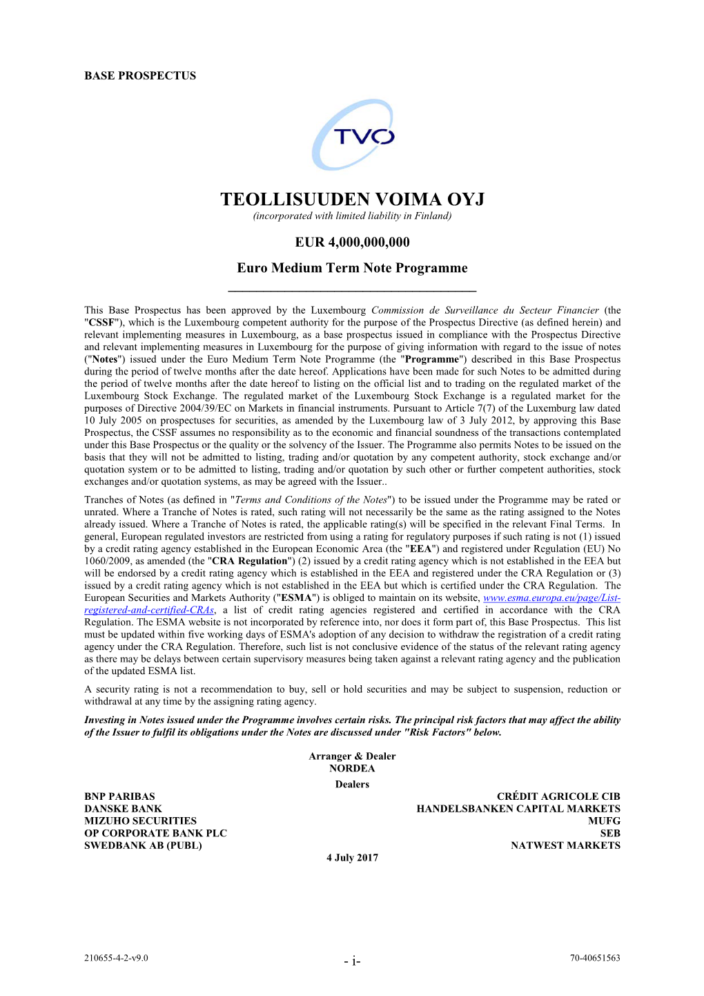 TEOLLISUUDEN VOIMA OYJ (Incorporated with Limited Liability in Finland)