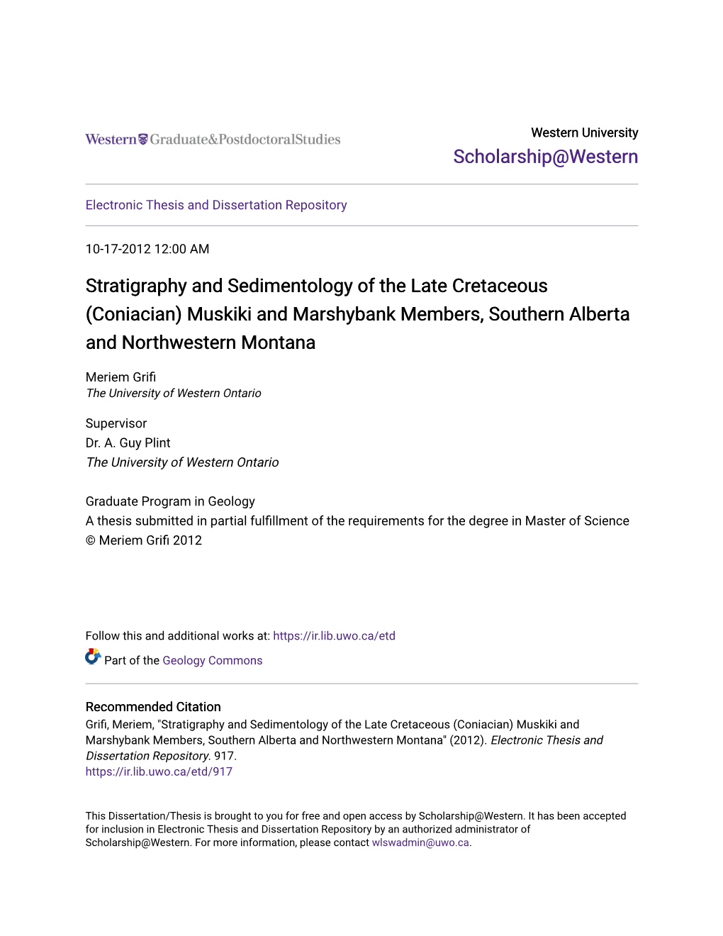 Stratigraphy and Sedimentology of the Late Cretaceous (Coniacian) Muskiki and Marshybank Members, Southern Alberta and Northwestern Montana